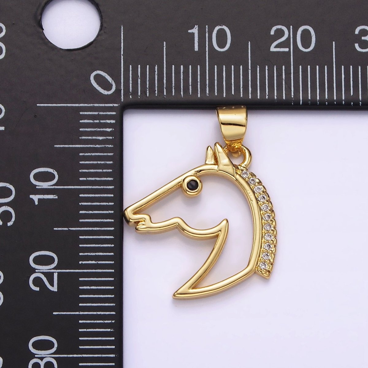 16K Gold plated Open Black Eye Horse Animal Equestrian Pet Clear Micro Paved CZ Pendant | N1783 - DLUXCA