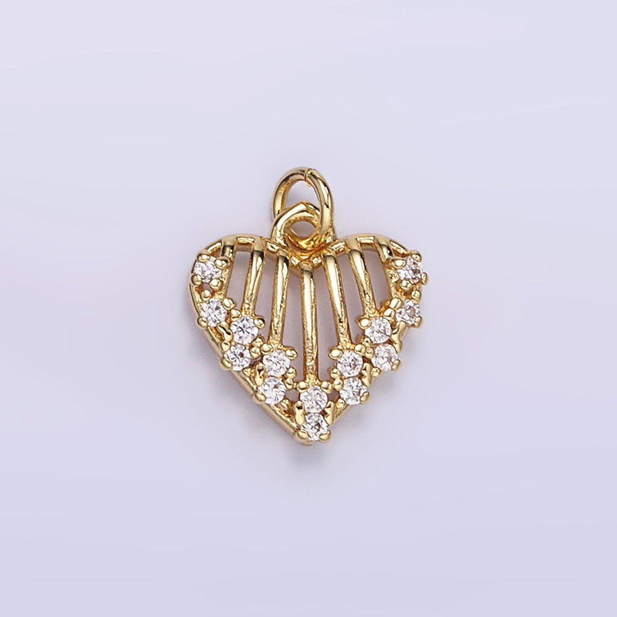 16K Gold plated Open Caged Heart Micro Paved CZ Charm in Gold & Silver | M115