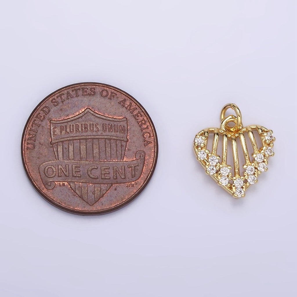 16K Gold plated Open Caged Heart Micro Paved CZ Charm in Gold & Silver | M115