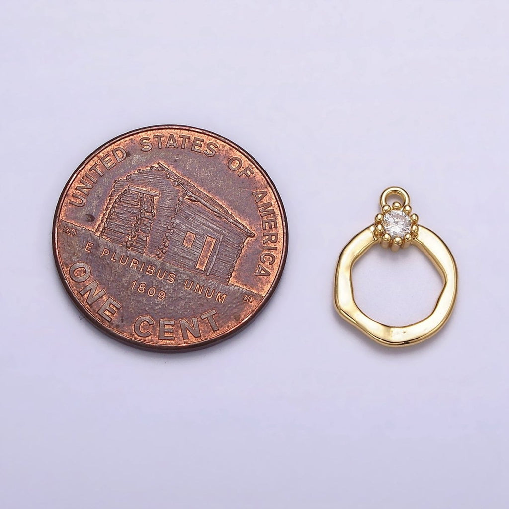 16K Gold plated Open Circle Round Geometric Hammered Add-On Charm | N960 - DLUXCA