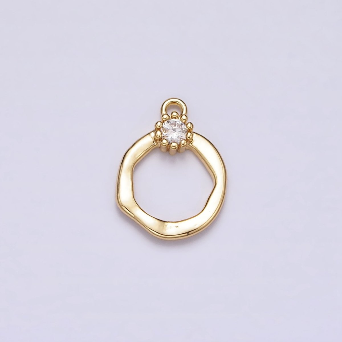 16K Gold plated Open Circle Round Geometric Hammered Add-On Charm | N960 - DLUXCA