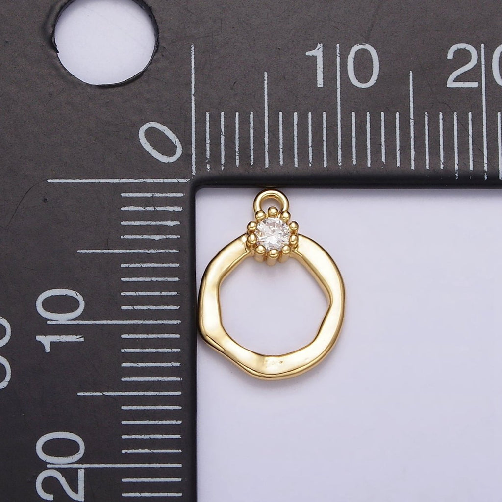 16K Gold plated Open Circle Round Geometric Hammered Add-On Charm | N960 - DLUXCA