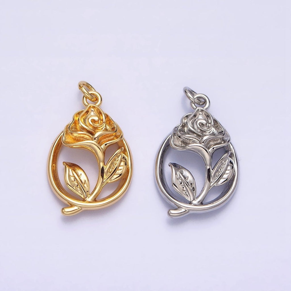 16K Gold plated Open Flower Rose Charm | AC-477