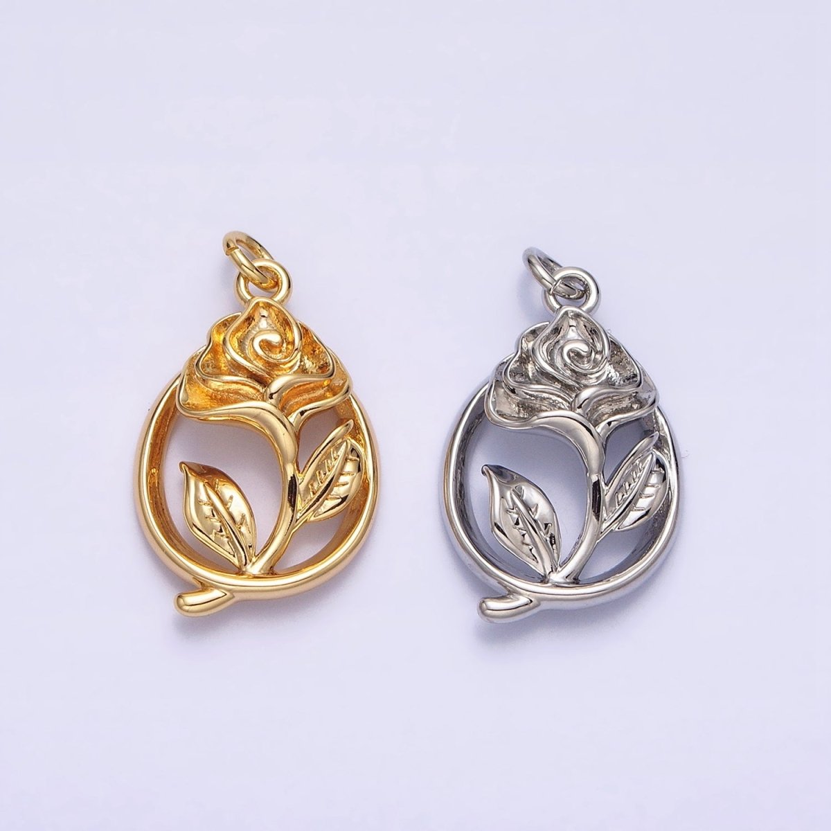 16K Gold plated Open Flower Rose Charm | AC-477