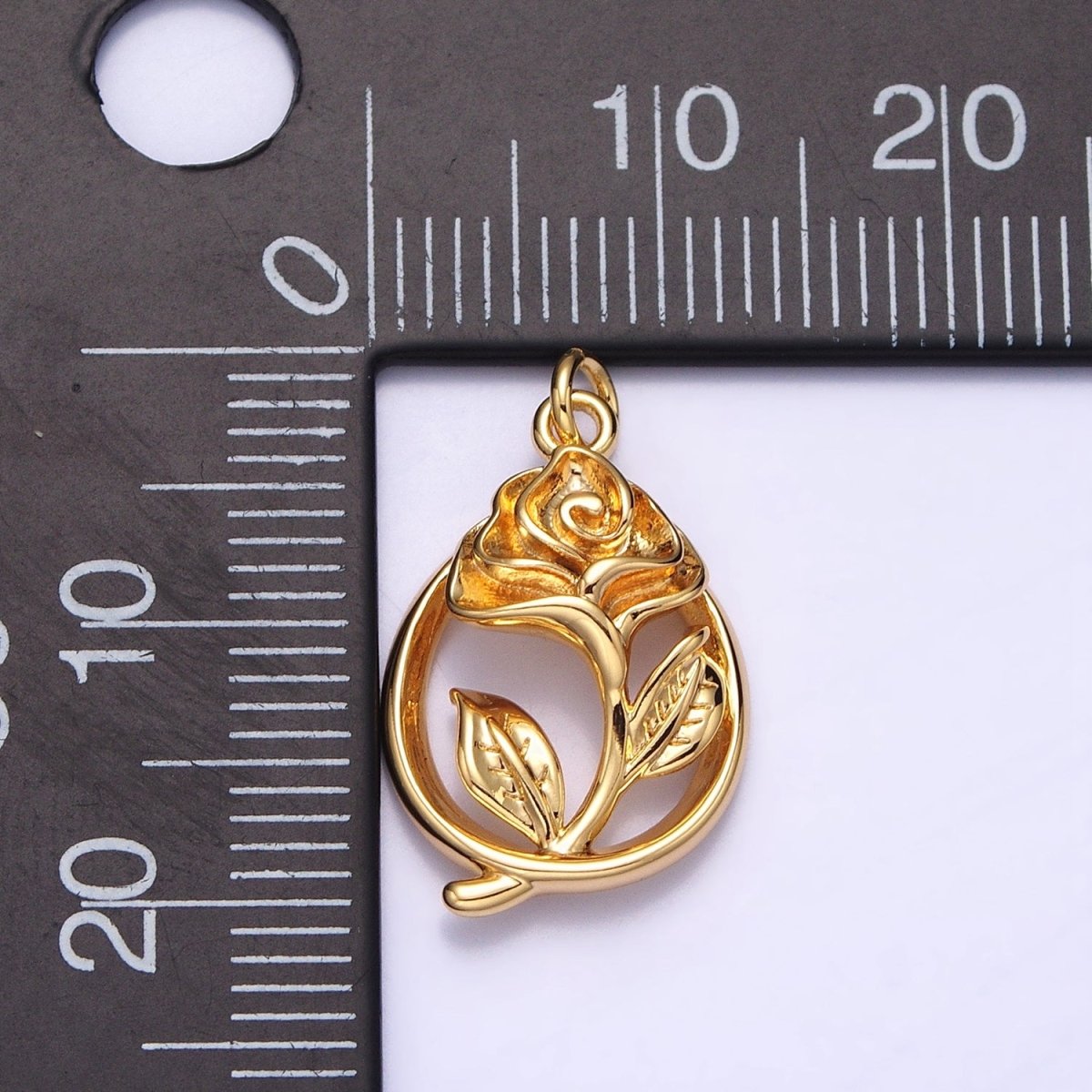 16K Gold plated Open Flower Rose Charm | AC-477