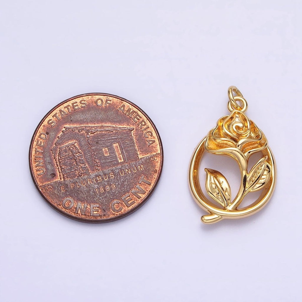 16K Gold plated Open Flower Rose Charm | AC-477