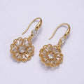 16K Gold plated Open Flower Triangle Baguette Beaded CZ Drop French Hook Earrings in Gold & Silver | AD1548 AD1549 - DLUXCA