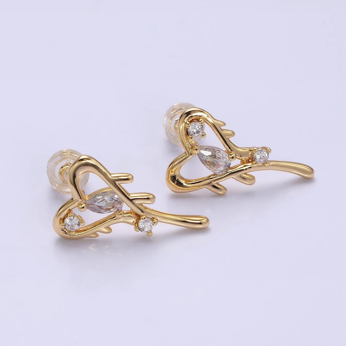 16K Gold plated Open Heart Clear Teardrop Molten Drip Stud Earrings in Gold & Silver | AD1120 AD1121
