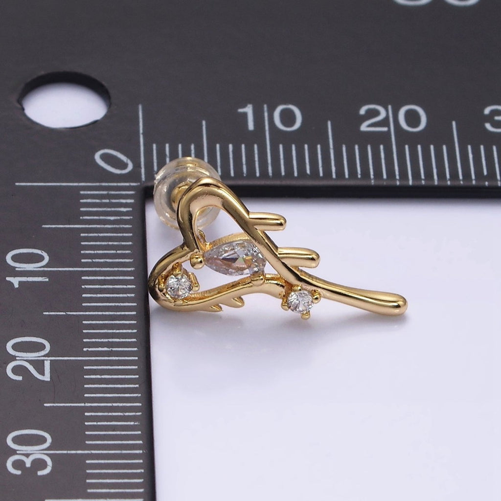 16K Gold plated Open Heart Clear Teardrop Molten Drip Stud Earrings in Gold & Silver | AD1120 AD1121
