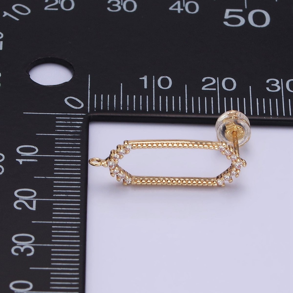 16K Gold plated Open Hexagon Micro Paved CZ Drop Stud Earrings Findings | Z818 - DLUXCA
