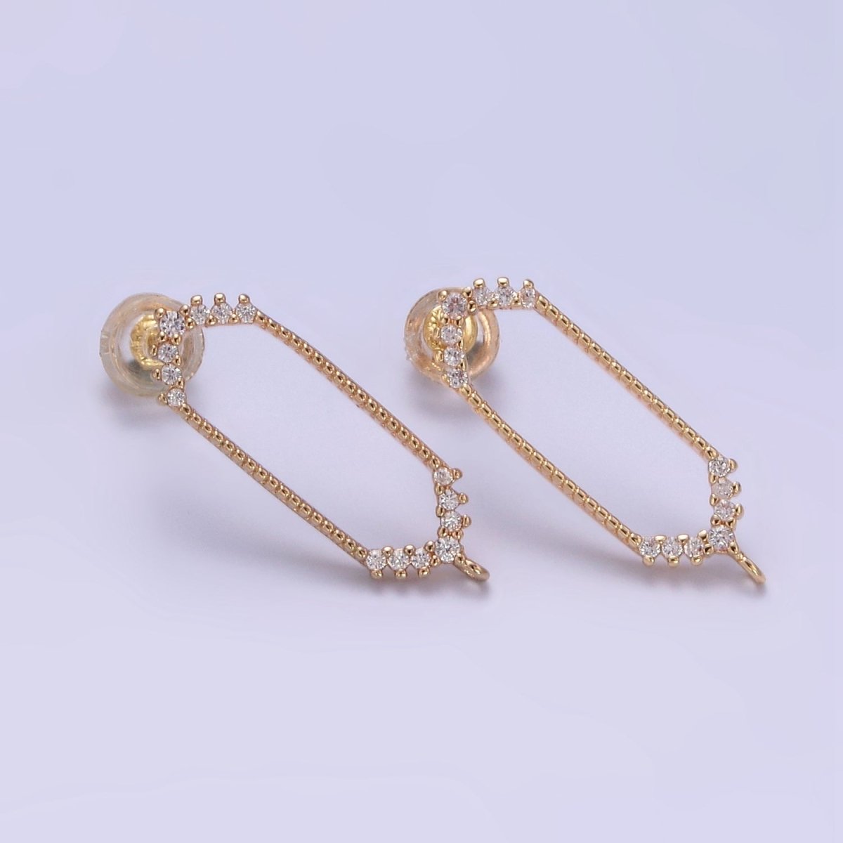 16K Gold plated Open Hexagon Micro Paved CZ Drop Stud Earrings Findings | Z818 - DLUXCA