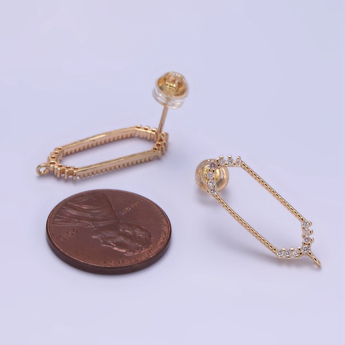 16K Gold plated Open Hexagon Micro Paved CZ Drop Stud Earrings Findings | Z818 - DLUXCA