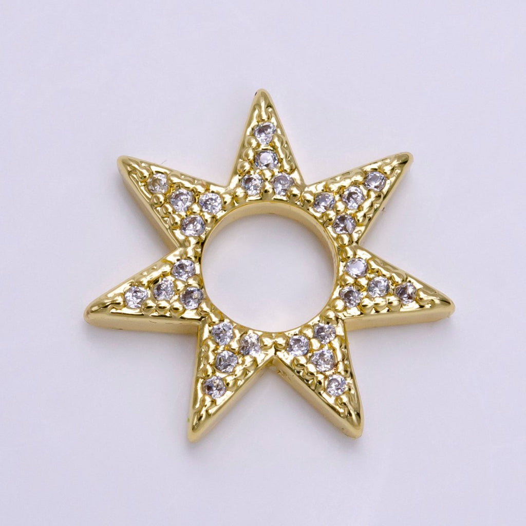16K Gold plated Open Micro Paved CZ Celestial Star Open Charm Jewelry Making Supply | Z-931 - DLUXCA