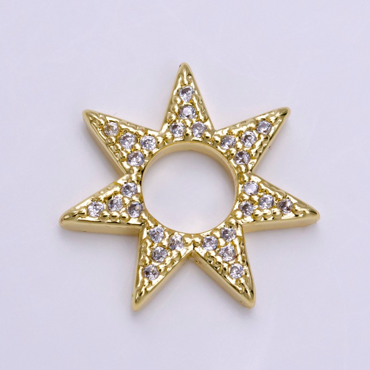 16K Gold plated Open Micro Paved CZ Celestial Star Open Charm Jewelry Making Supply | Z-931 - DLUXCA