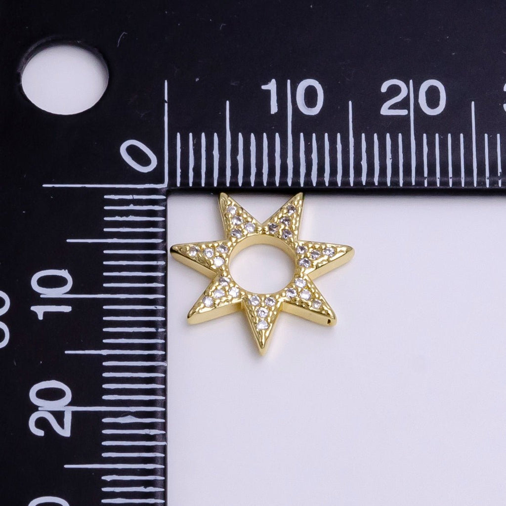 16K Gold plated Open Micro Paved CZ Celestial Star Open Charm Jewelry Making Supply | Z-931 - DLUXCA