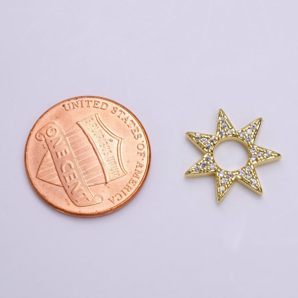 16K Gold plated Open Micro Paved CZ Celestial Star Open Charm Jewelry Making Supply | Z-931 - DLUXCA