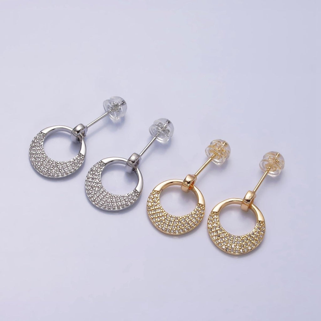 16K Gold plated Open Micro Paved CZ Round Circle Drop Stud Earrings in Gold & Silver | AD1068 AD1069