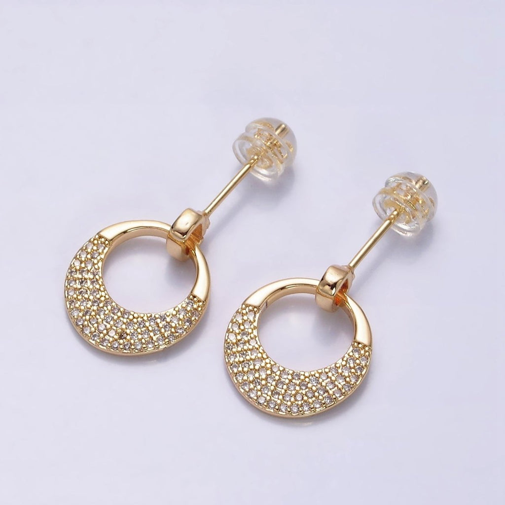 16K Gold plated Open Micro Paved CZ Round Circle Drop Stud Earrings in Gold & Silver | AD1068 AD1069