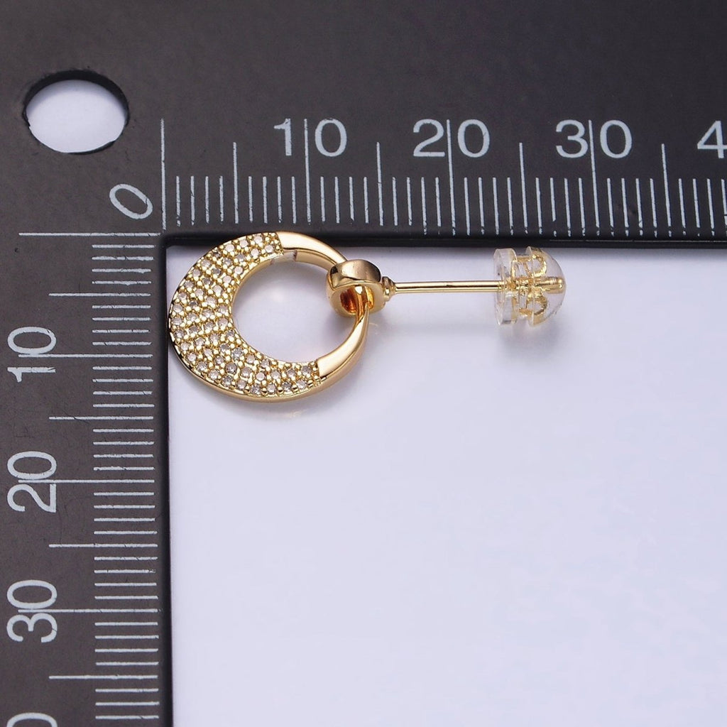 16K Gold plated Open Micro Paved CZ Round Circle Drop Stud Earrings in Gold & Silver | AD1068 AD1069