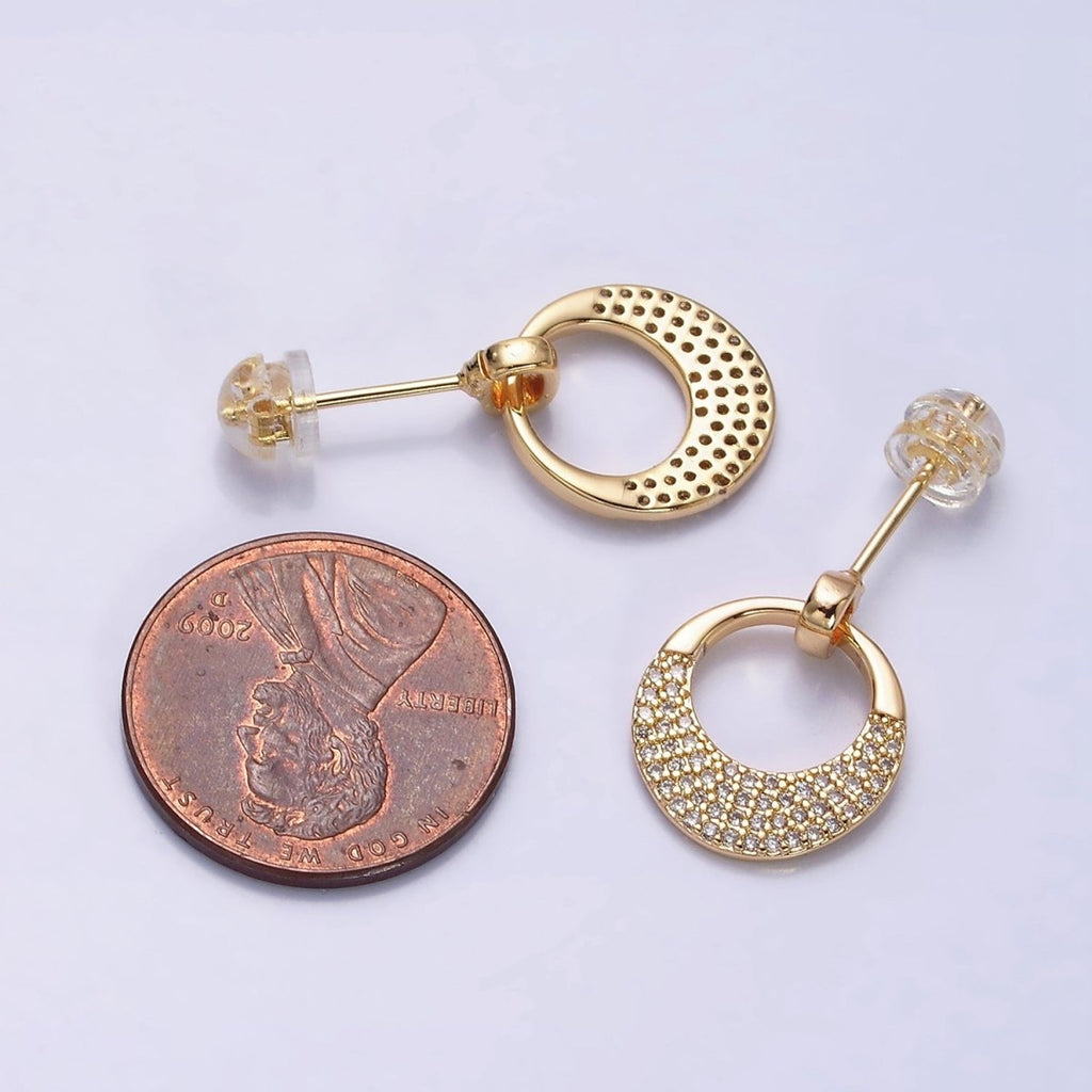 16K Gold plated Open Micro Paved CZ Round Circle Drop Stud Earrings in Gold & Silver | AD1068 AD1069