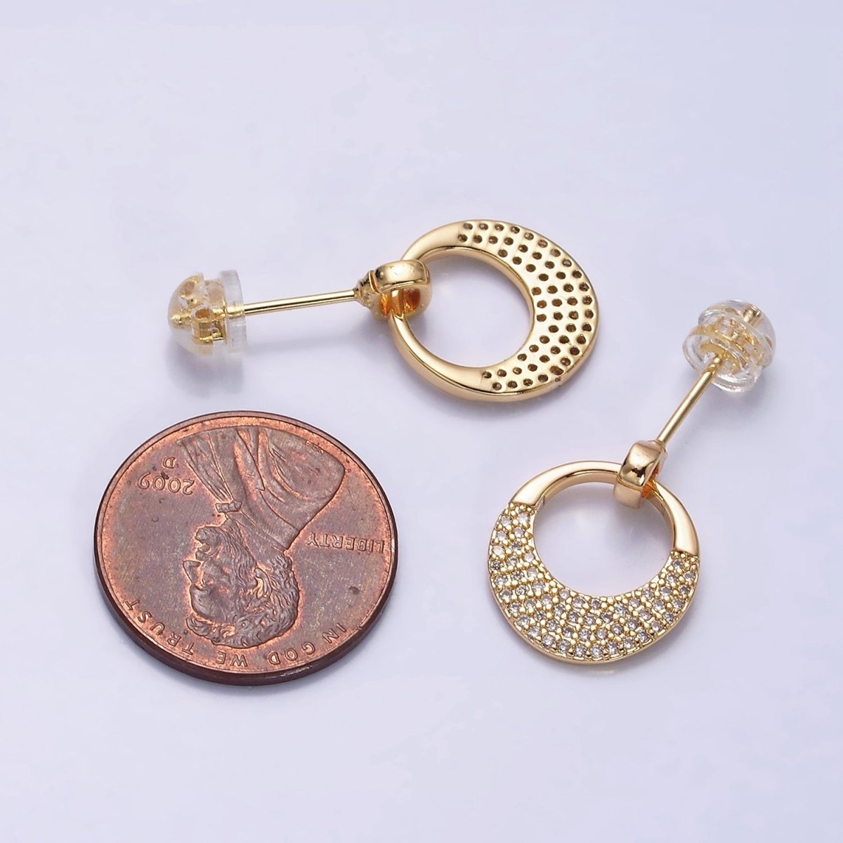 16K Gold plated Open Micro Paved CZ Round Circle Drop Stud Earrings in Gold & Silver | AD1068 AD1069