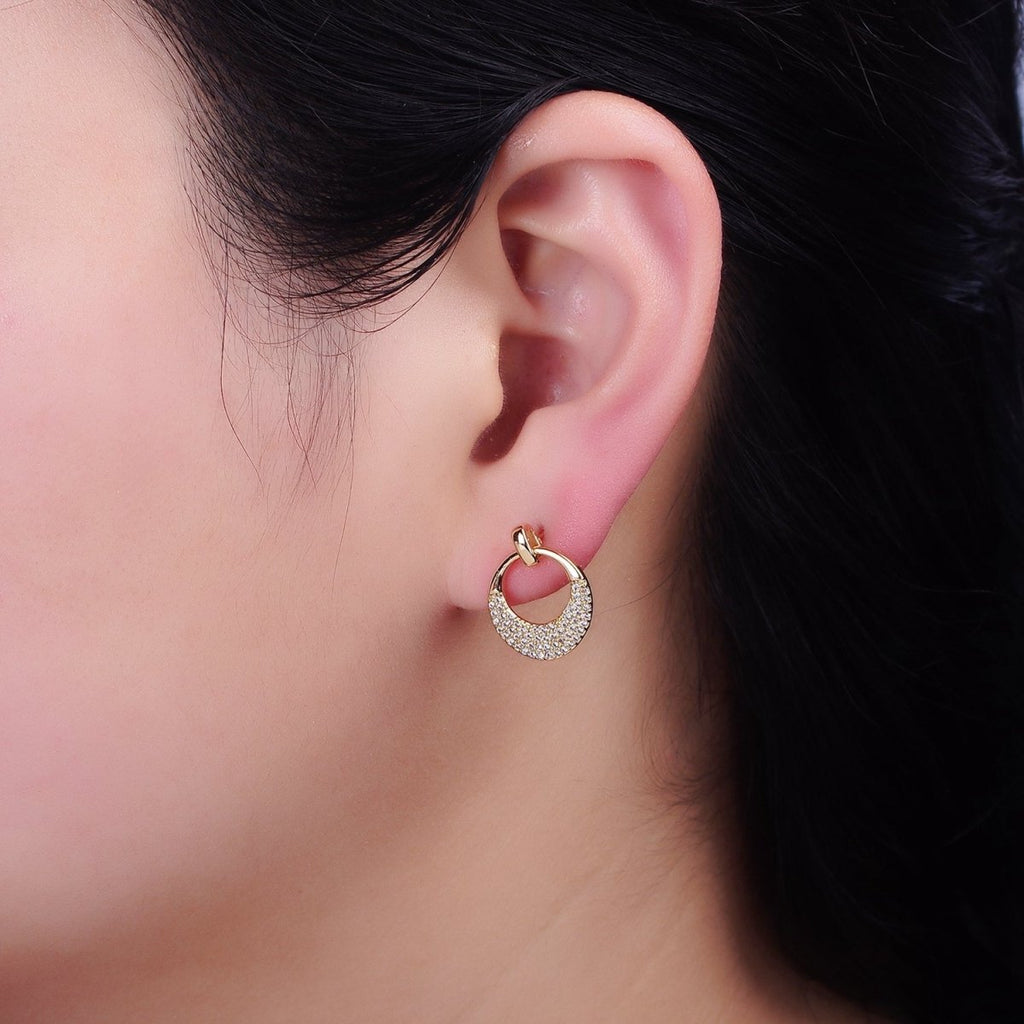 16K Gold plated Open Micro Paved CZ Round Circle Drop Stud Earrings in Gold & Silver | AD1068 AD1069
