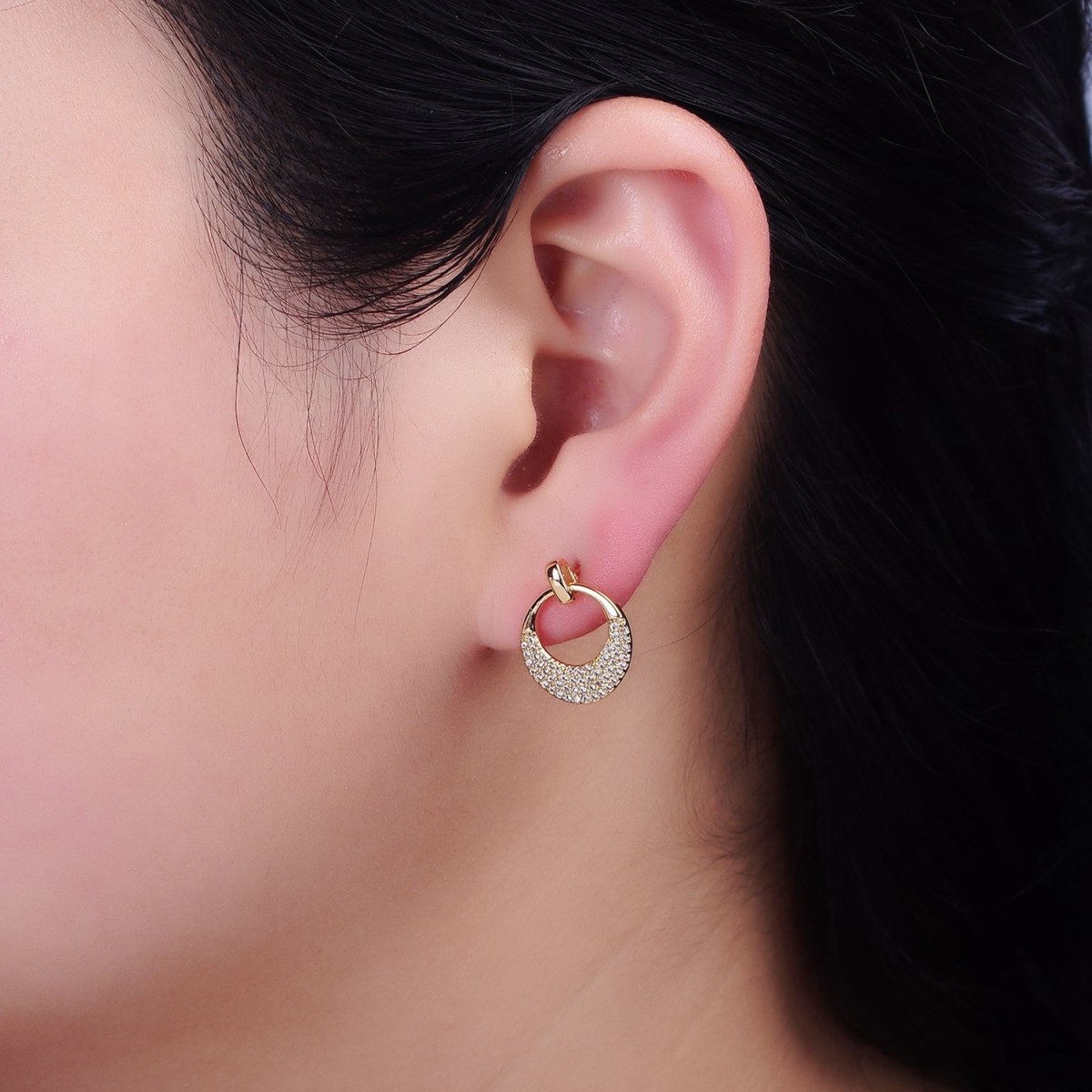 16K Gold plated Open Micro Paved CZ Round Circle Drop Stud Earrings in Gold & Silver | AD1068 AD1069