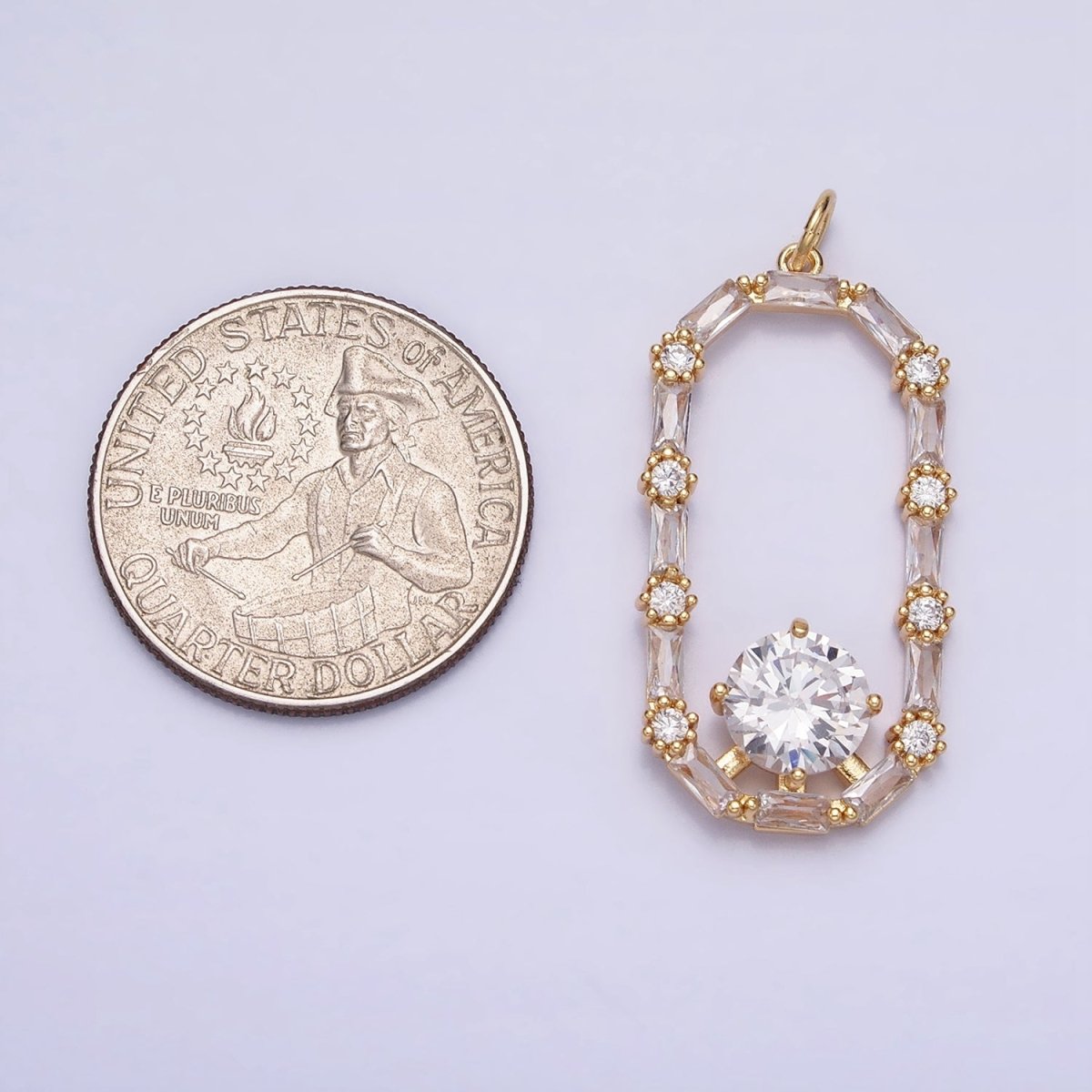 16K Gold plated Open Oblong Clear CZ Baguette Round CZ Charm in Gold & Silver | AC970 AC971