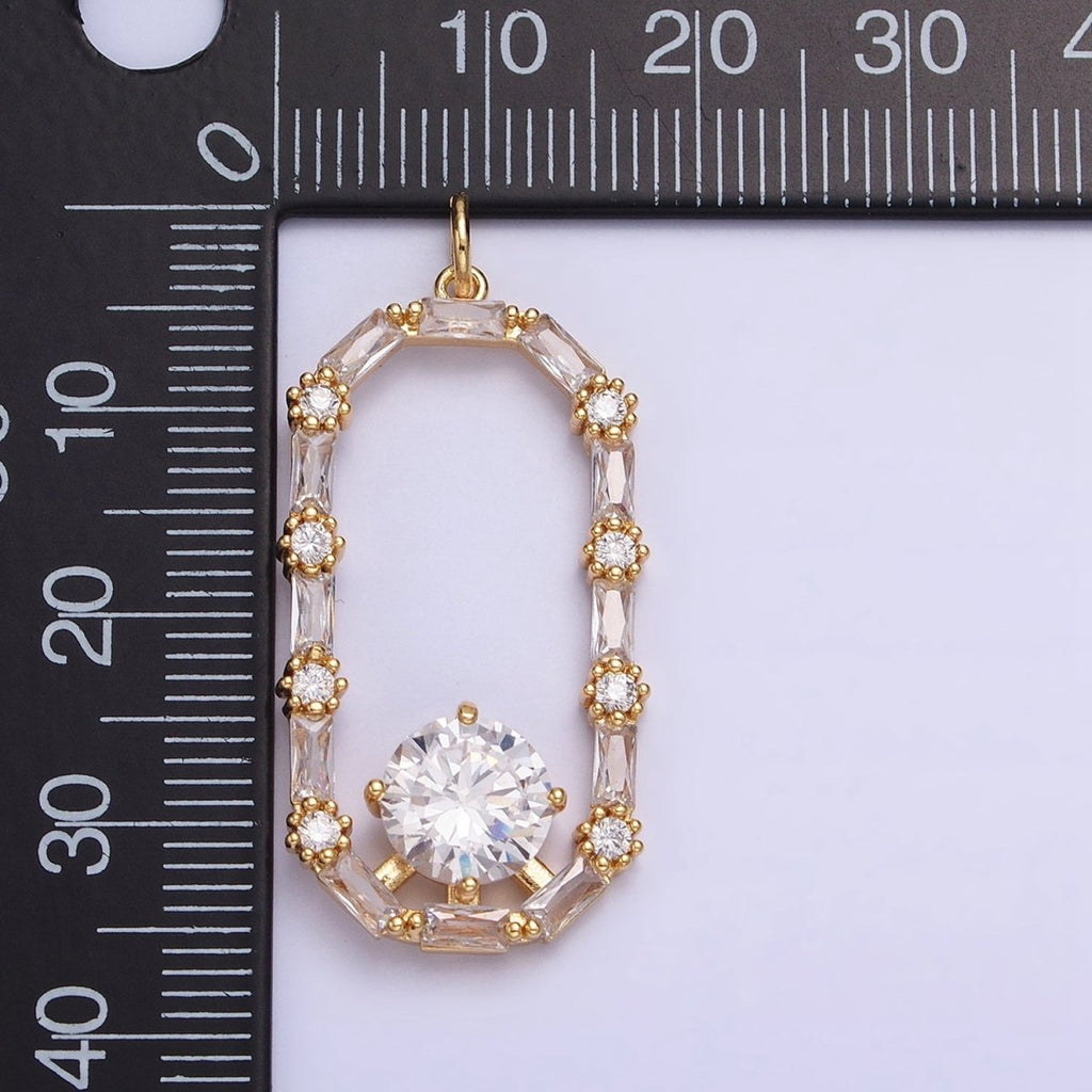 16K Gold plated Open Oblong Clear CZ Baguette Round CZ Charm in Gold & Silver | AC970 AC971