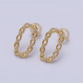 16K Gold plated Open Oblong CZ Cable Link Stud Earrings in Gold & Silver | AD1309 AD1331