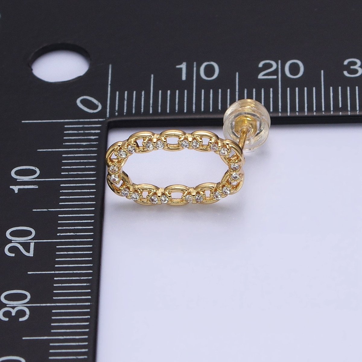 16K Gold plated Open Oblong CZ Cable Link Stud Earrings in Gold & Silver | AD1309 AD1331
