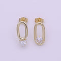 16K Gold plated Open Oblong Oval Triangle Round Clear CZ Geometric Stud Earrings | Y-164 - DLUXCA