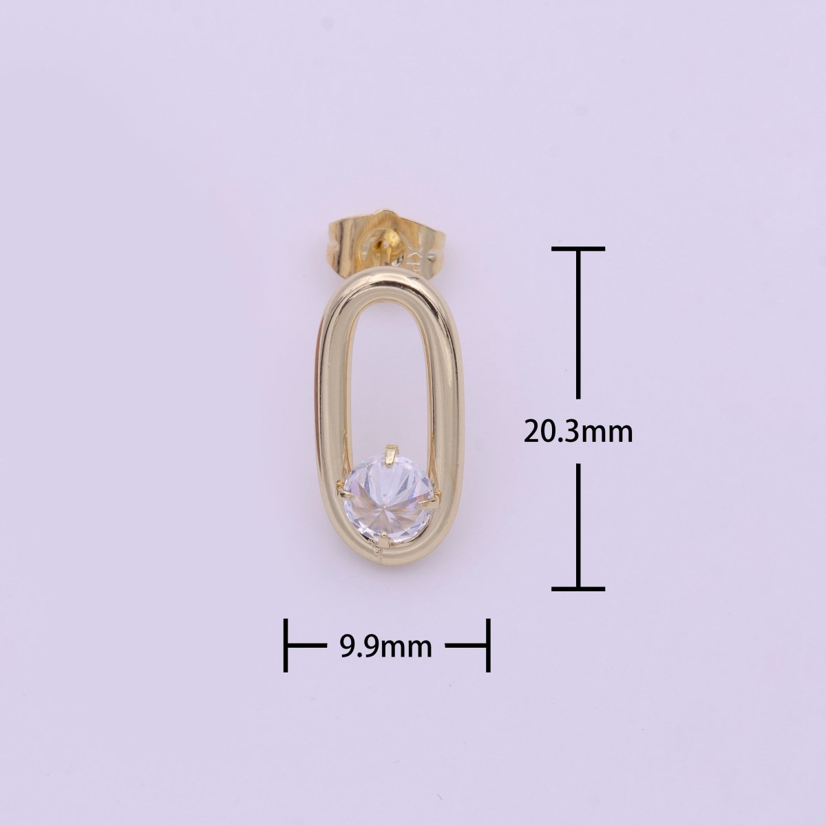 16K Gold plated Open Oblong Oval Triangle Round Clear CZ Geometric Stud Earrings | Y-164 - DLUXCA