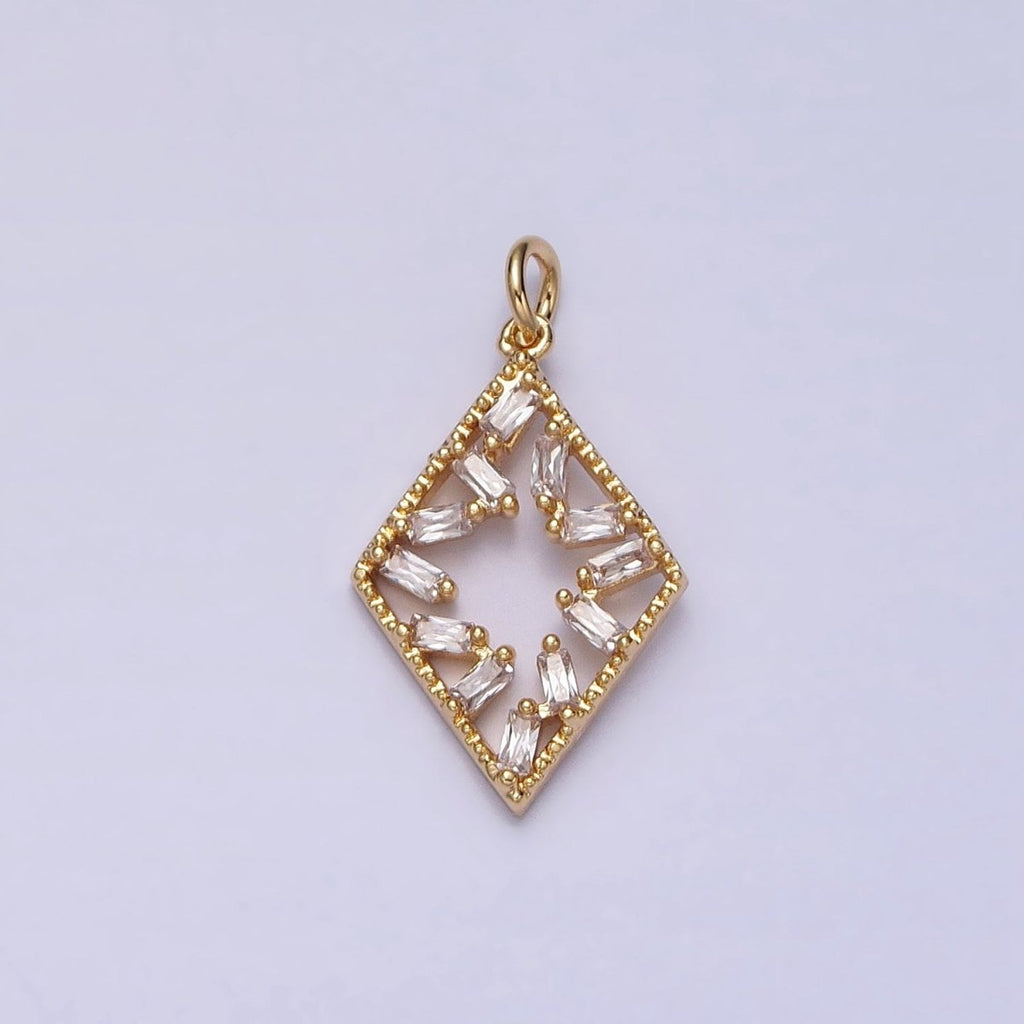 16K Gold plated Open Rhombus Clear Baguette CZ Add-On Charm in Gold & Silver | AC1211 AC1212