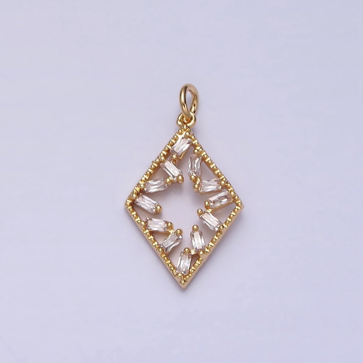 16K Gold plated Open Rhombus Clear Baguette CZ Add-On Charm in Gold & Silver | AC1211 AC1212