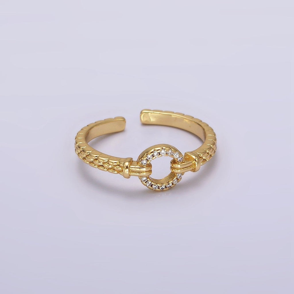 16K Gold plated Open Round Micro Paved CZ Beaded Band Ring | O1237 - DLUXCA