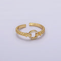 16K Gold plated Open Round Micro Paved CZ Beaded Band Ring | O1237 - DLUXCA