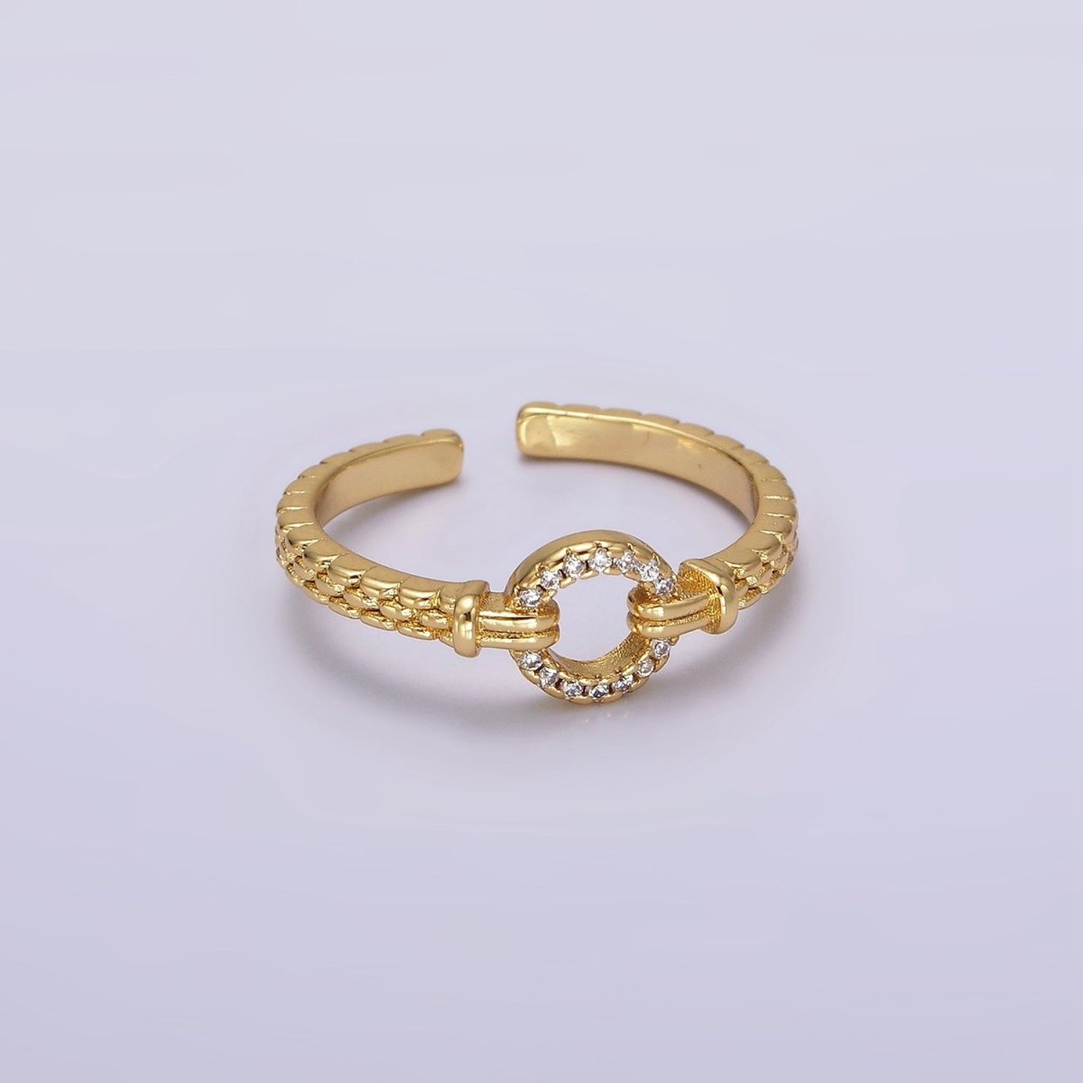 16K Gold plated Open Round Micro Paved CZ Beaded Band Ring | O1237 - DLUXCA