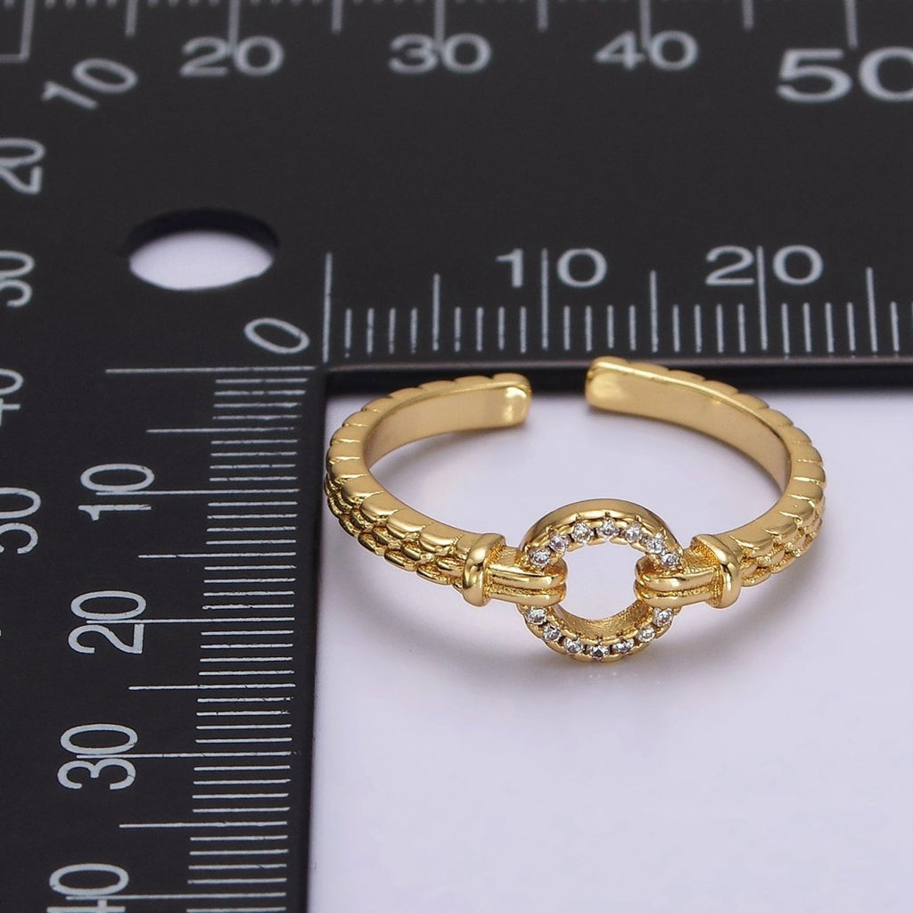 16K Gold plated Open Round Micro Paved CZ Beaded Band Ring | O1237 - DLUXCA
