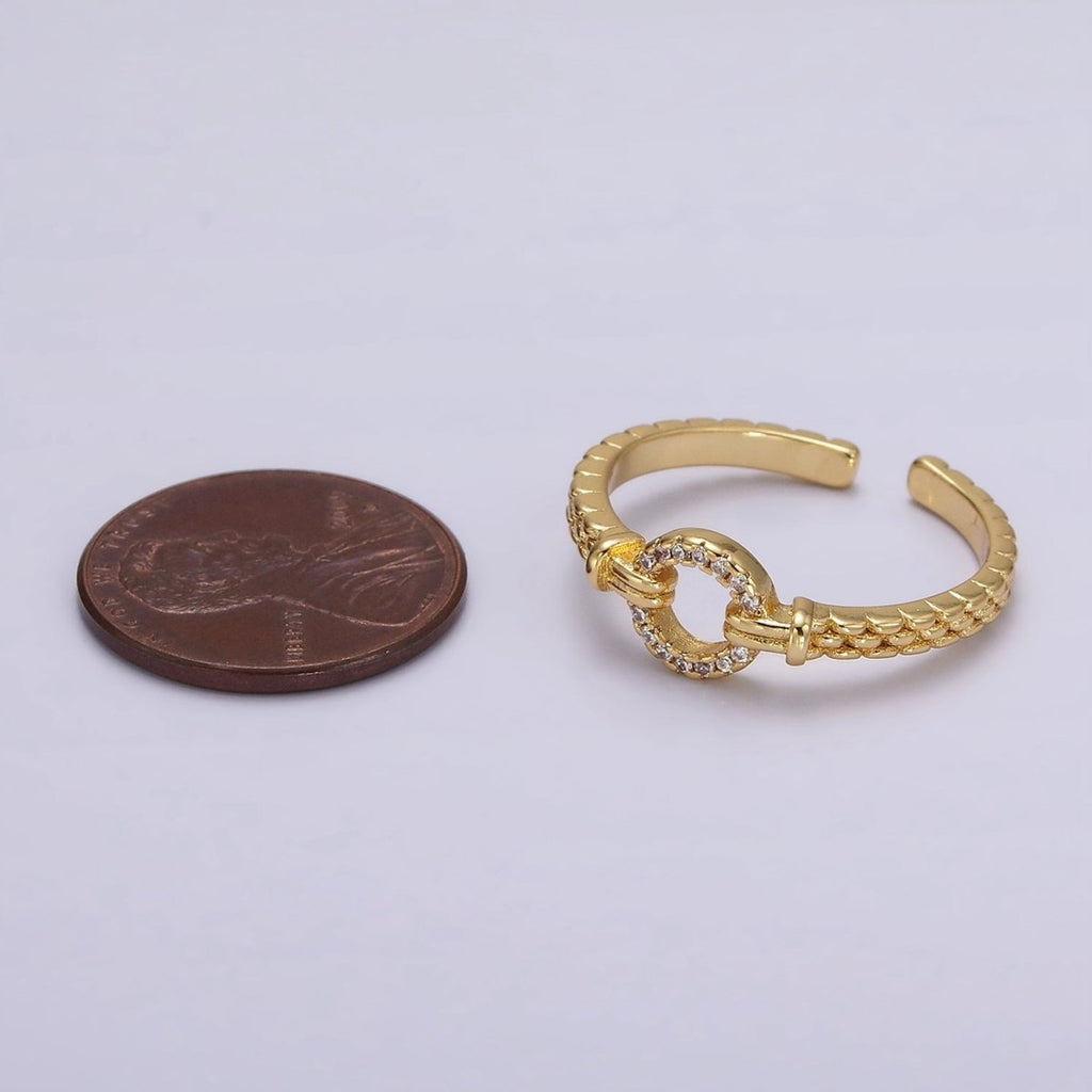 16K Gold plated Open Round Micro Paved CZ Beaded Band Ring | O1237 - DLUXCA