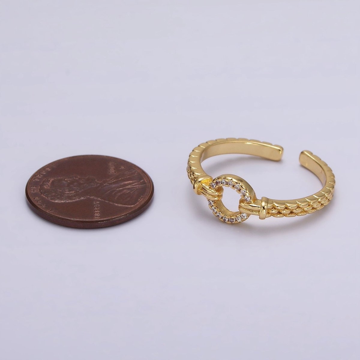 16K Gold plated Open Round Micro Paved CZ Beaded Band Ring | O1237 - DLUXCA