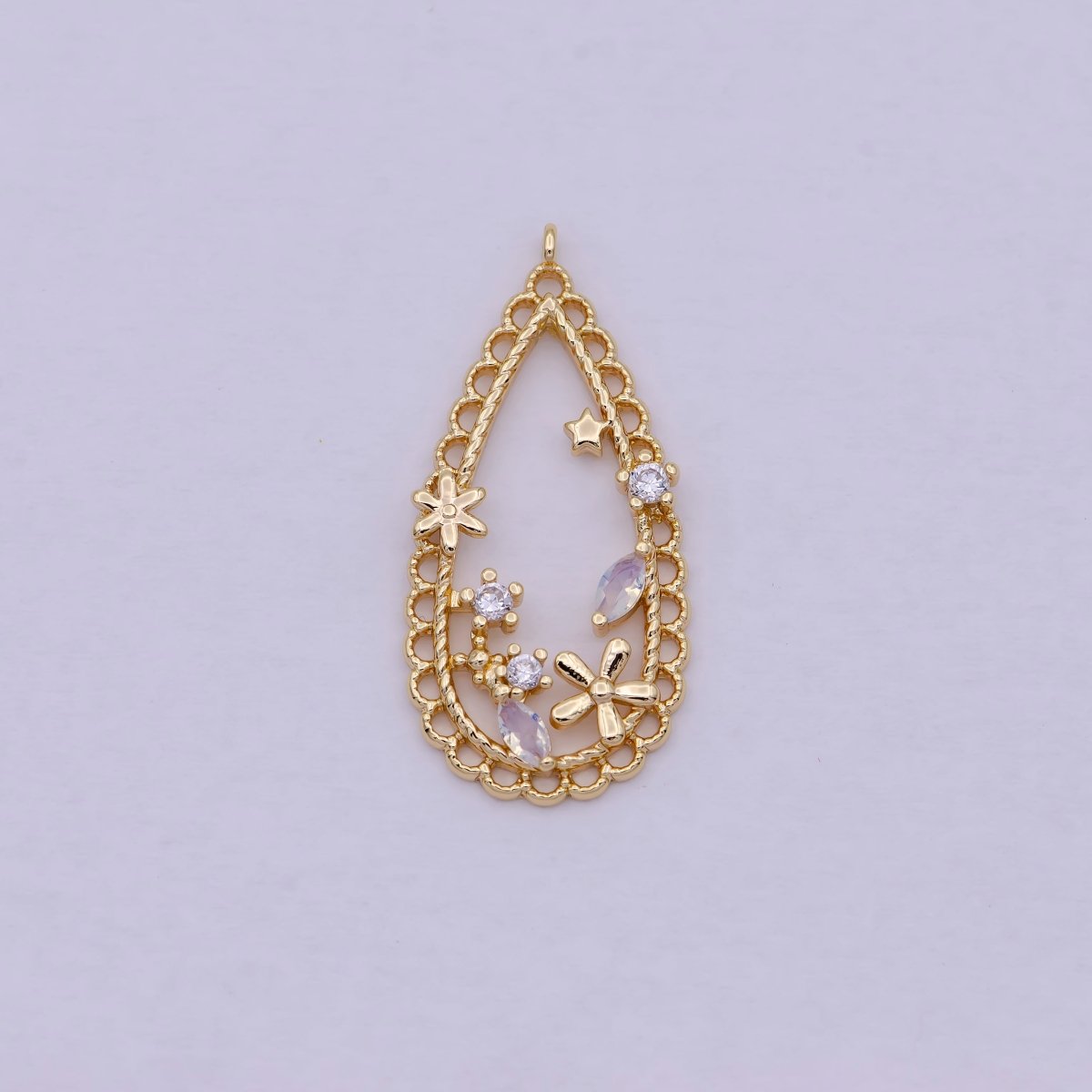 16K Gold plated Open Teardrop Flowers Marquise Charm | C-434 - DLUXCA