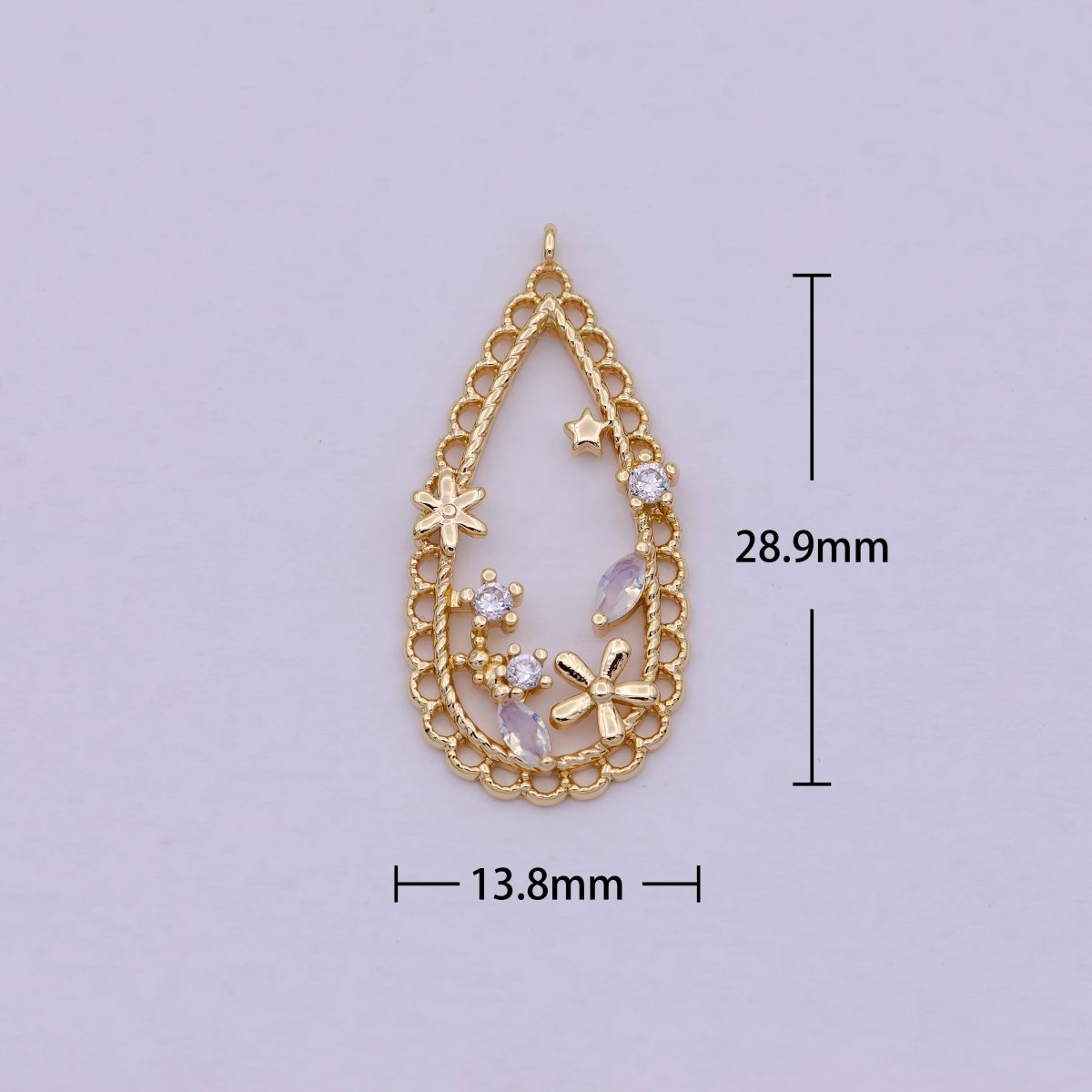 16K Gold plated Open Teardrop Flowers Marquise Charm | C-434 - DLUXCA