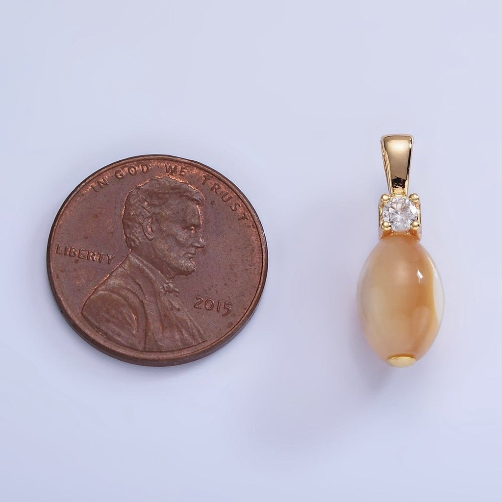 16K Gold plated Peach Pearl Sphere CZ Drop Pendant | P1574 - DLUXCA