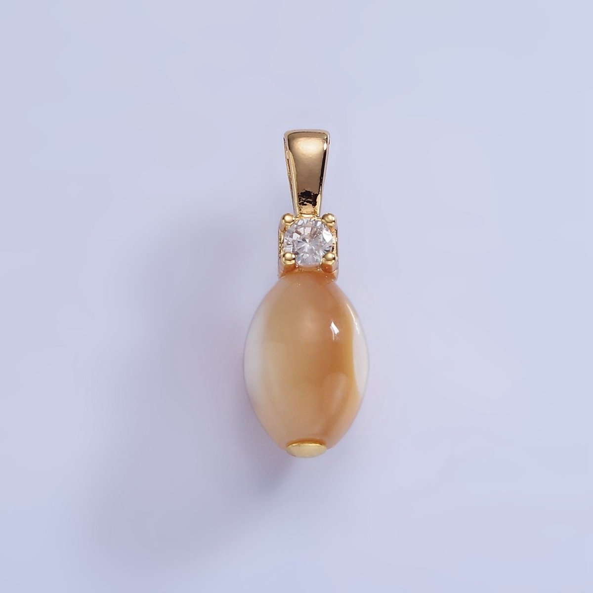 16K Gold plated Peach Pearl Sphere CZ Drop Pendant | P1574 - DLUXCA
