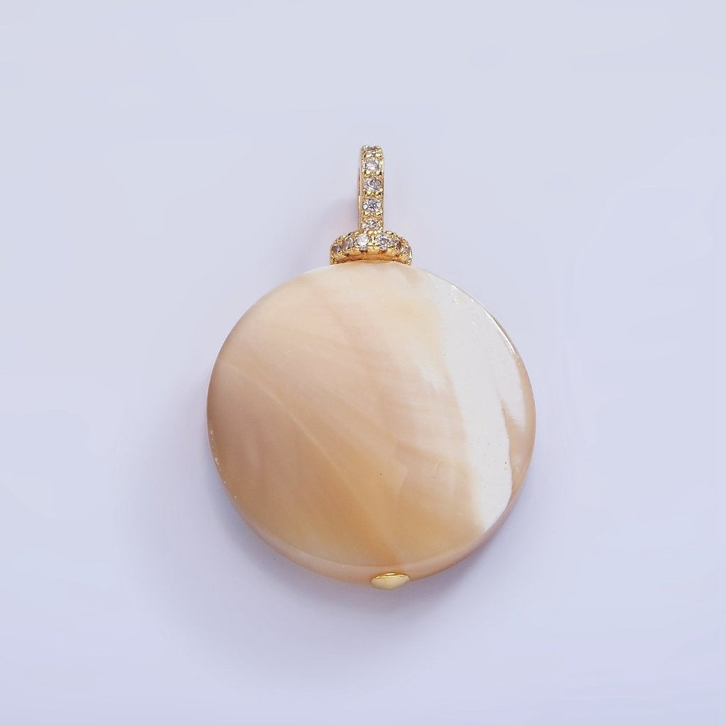 16K Gold plated Peach White Shell Pearl Micro Paved Pendant | P1575 - DLUXCA