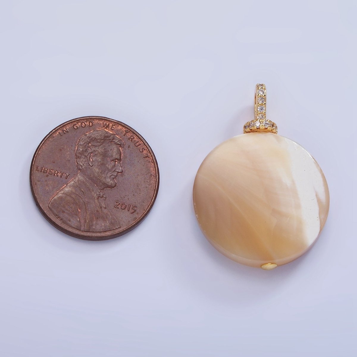 16K Gold plated Peach White Shell Pearl Micro Paved Pendant | P1575 - DLUXCA