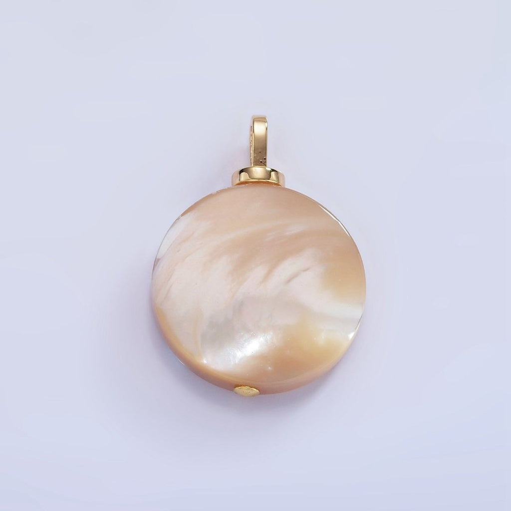 16K Gold plated Peach White Shell Pearl Micro Paved Pendant | P1575 - DLUXCA