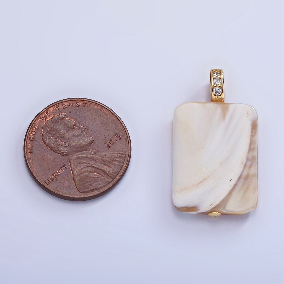 16K Gold plated Peach White Shell Pearl Rectangle Micro Paved CZ Pendant | P1746 - DLUXCA