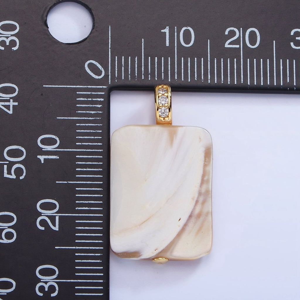 16K Gold plated Peach White Shell Pearl Rectangle Micro Paved CZ Pendant | P1746 - DLUXCA